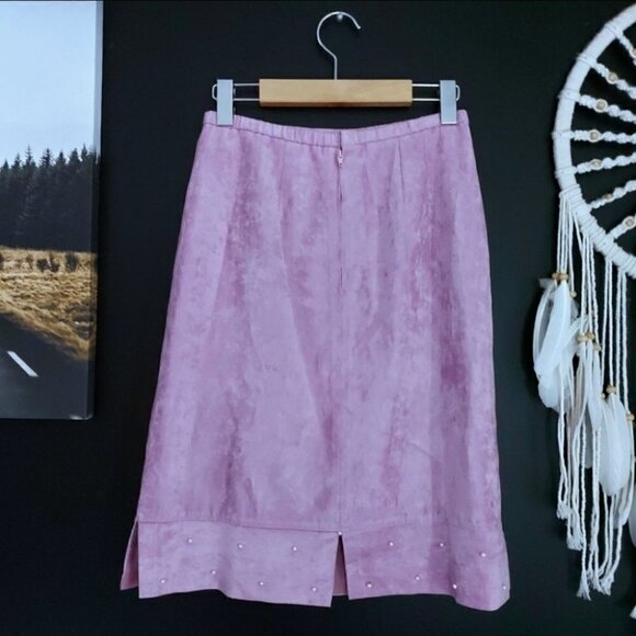 𝅺LILAC Faux Suede & Pearls Midi Skirt - Picture 11 of 12